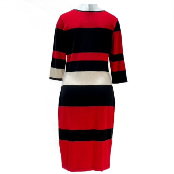 Danny And Nicole Womens L Colorblock Striped Dress Red Black Beige Rayon Blend - Picture 6 of 10